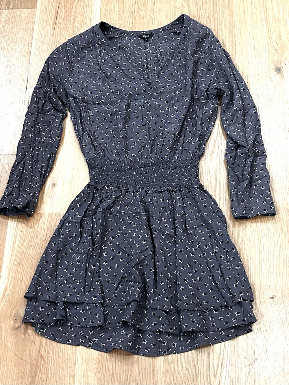 Rails Jasmine Navy-Gray Smocked-Waist Tiered Mini Dress